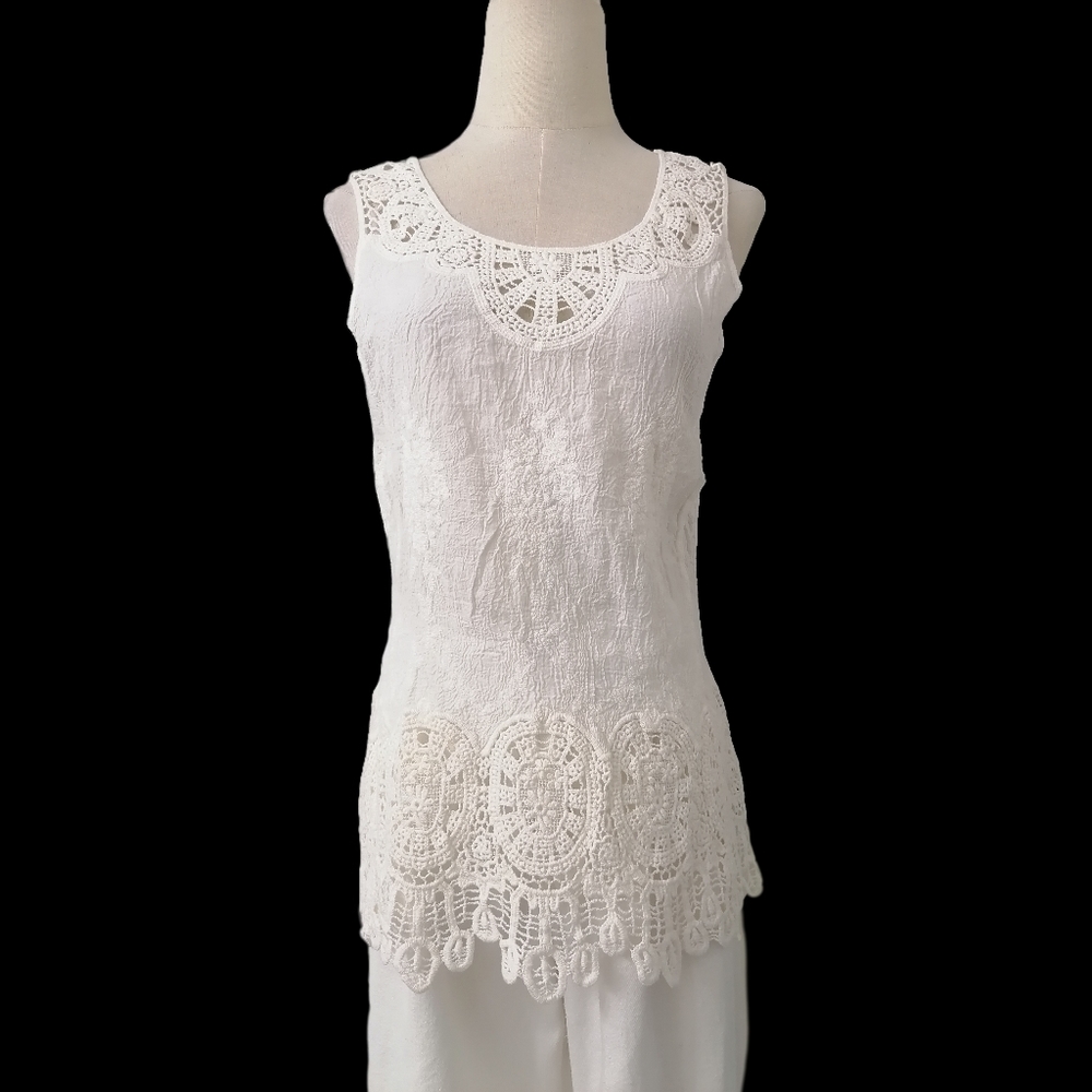 white cotton cutout tank top